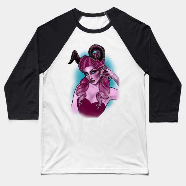 Pink Demon Baseball T-Shirt by Huldra Tattoo